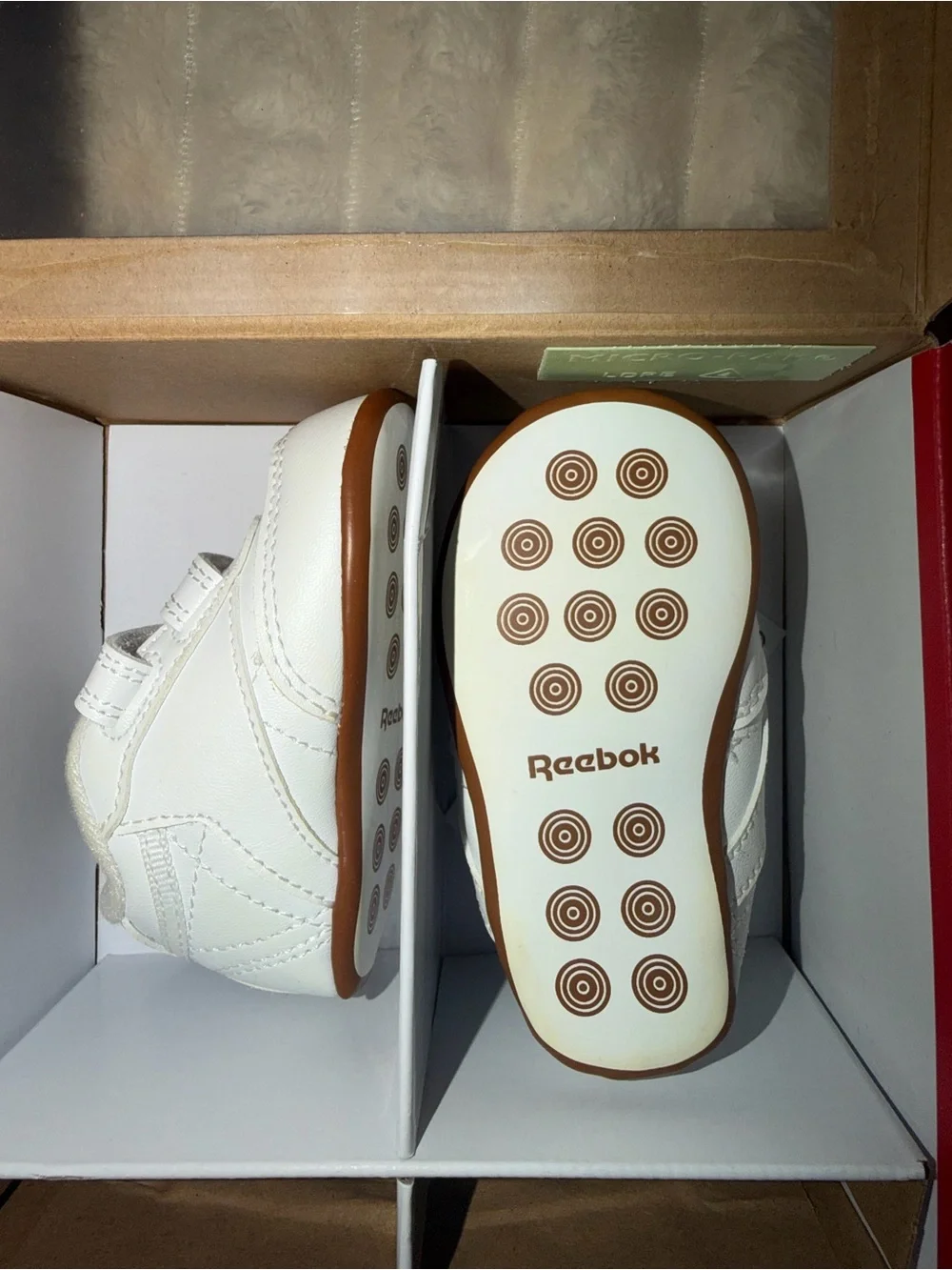 Reebok Women’s White Leather Sneakers with Brown Trim